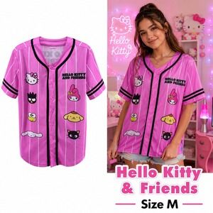 Hello Kitty & Friends Womens Size M Pink Baseball Jersey Sanrio Button Front